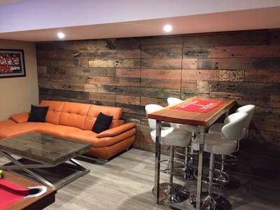 Man Cave with timber feature wall by Northern Rivers Recycled Timber