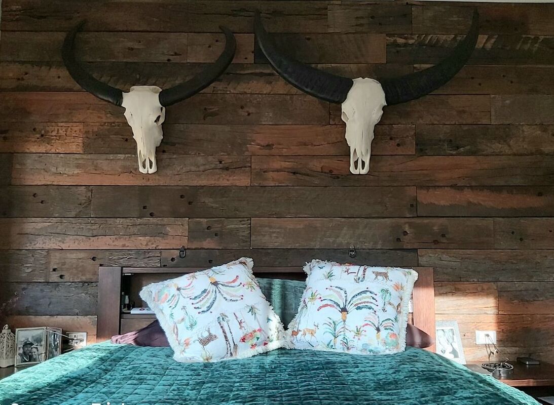 rustic timber bedroom wall