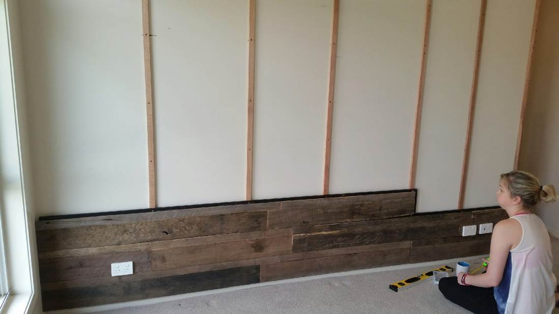 Installing a recycled timber feature wall 4