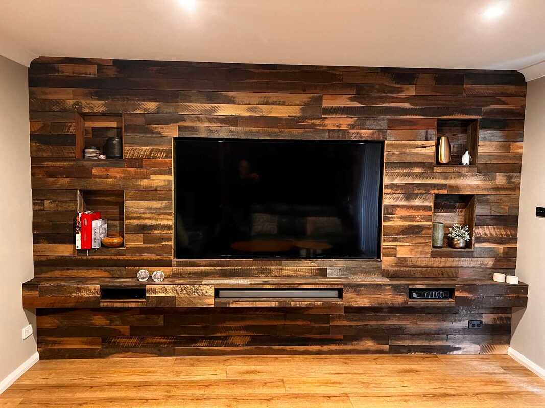Timber feature wall in tv room