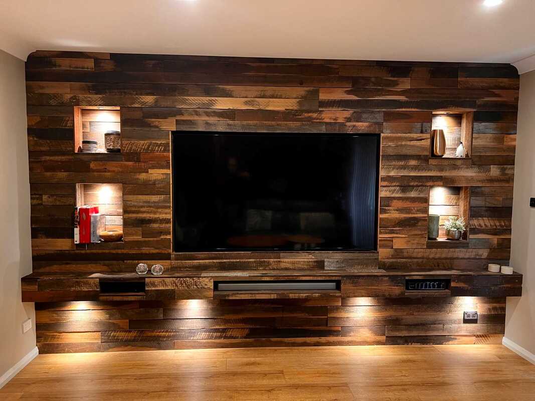 Timber feature wall in tv room