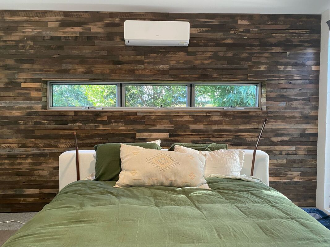 Artisan three board timber wall in bedroom in Cairns