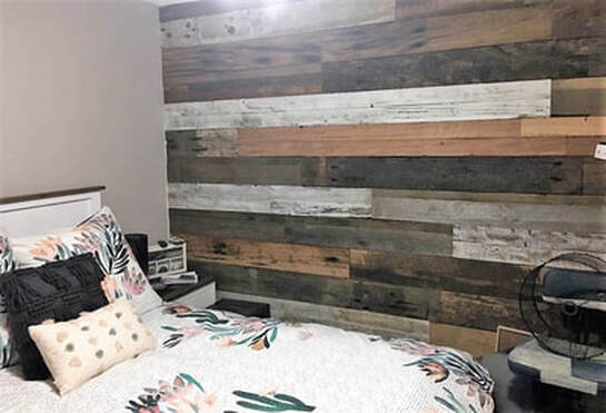 run of the mill recycled timber feature wall bedroom