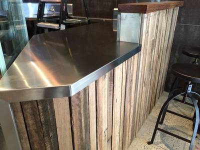 Cafe fit out in Neutral Bay Sydney using reclaimed, recycled Australian Hardwood by Northern Rivers Recycled Timber.