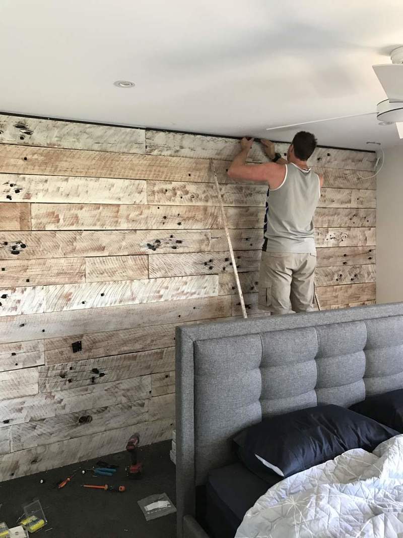 Installing a whitewashed timber feature wall