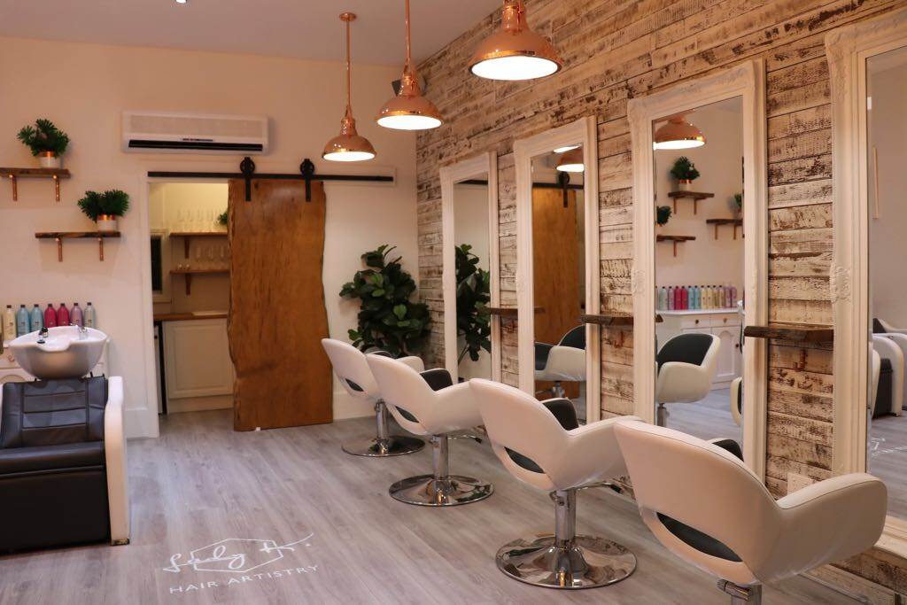 Northern Rivers Recycled Timber Recycled Australian hardwood white wash wall panels. For business, commercial or residential interior design. Lady K Hair Artistry Hair salon at Coggee, Sydney