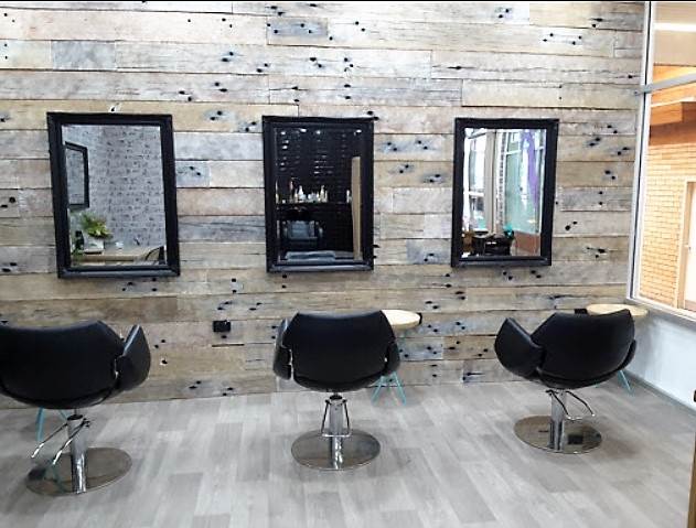 Northern Rivers Recycled Timber recycled Australian recycled white wash railway sleeper wall panels. For business, commercial or residential interior design. Luxe Hair Coffs Harbour