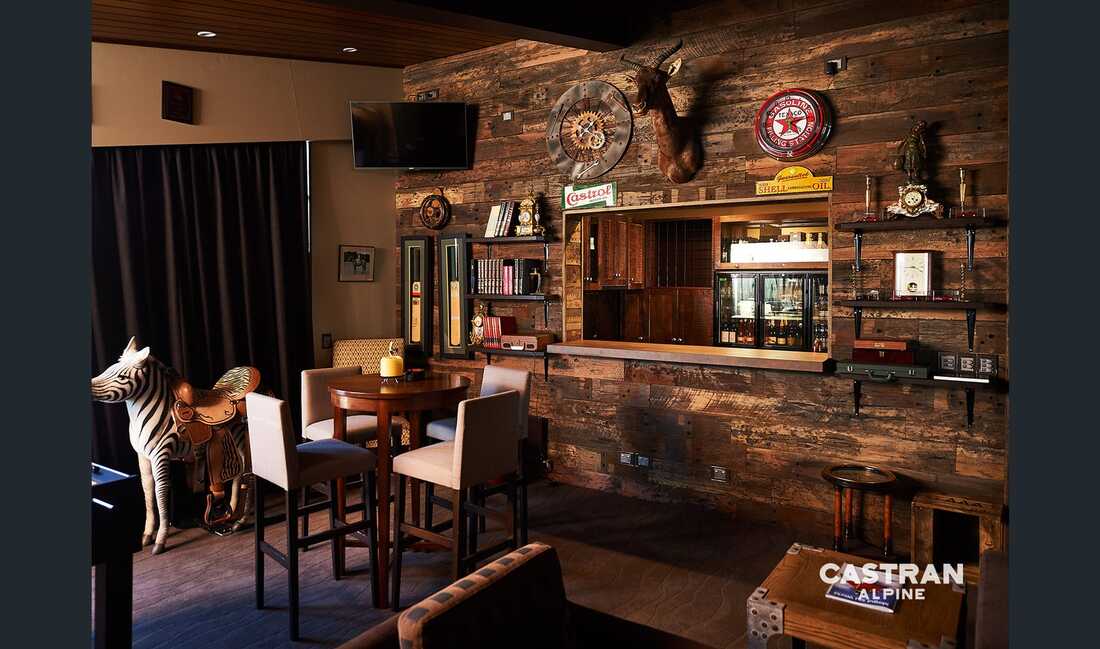 Man caves with recycled timber feature walls