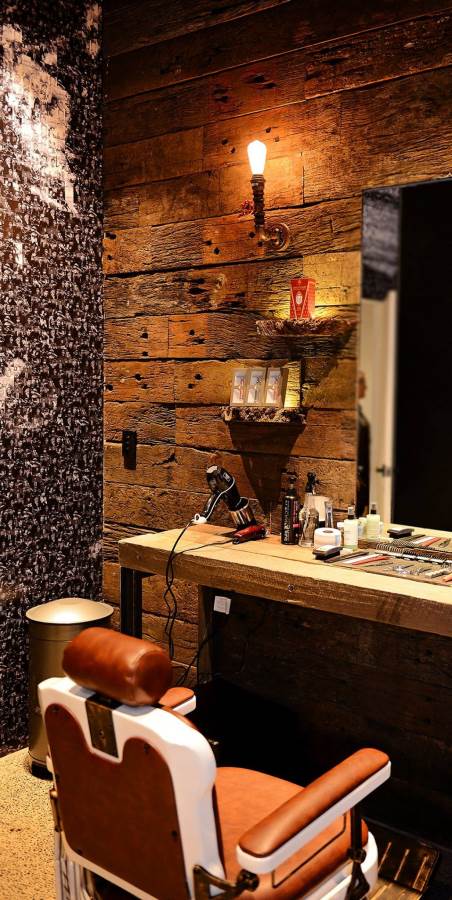 Northern Rivers Recycled Timber Recycled railway sleepers wall panels. For business, commercial or residential interior design. Man Cave Barbers Oran Park Sydney