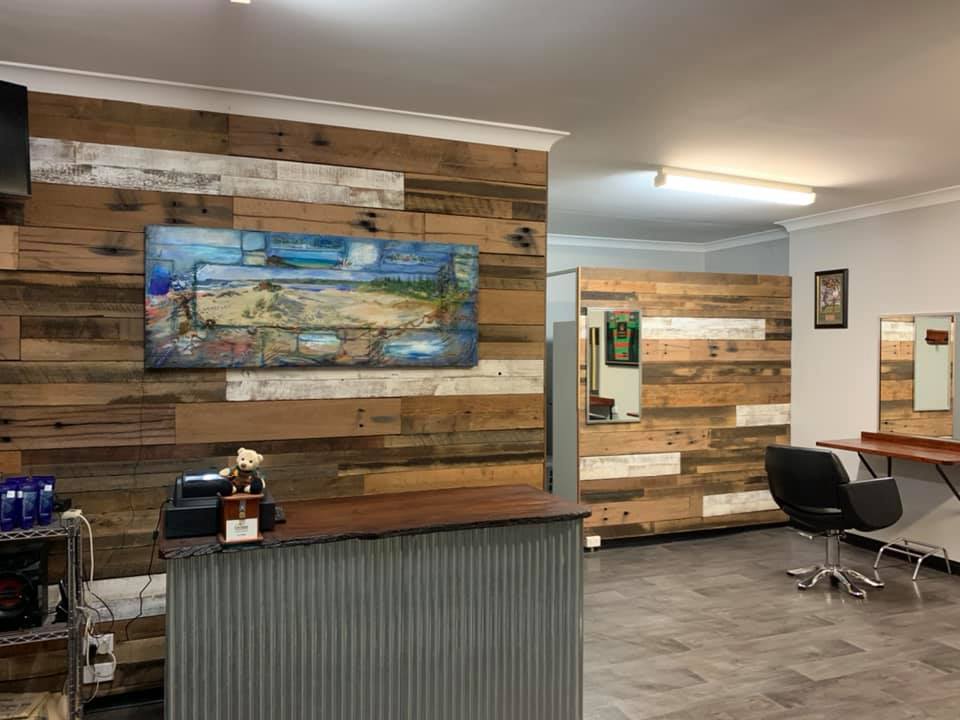 run of the mill timber feature wall at Cut and Run For Men