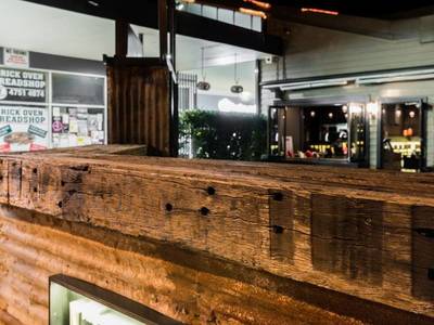 Cafe fit out using reclaimed, recycled sleeper panels in Springwood Blue Mountains NSW by Northern Rivers Recycled Timber