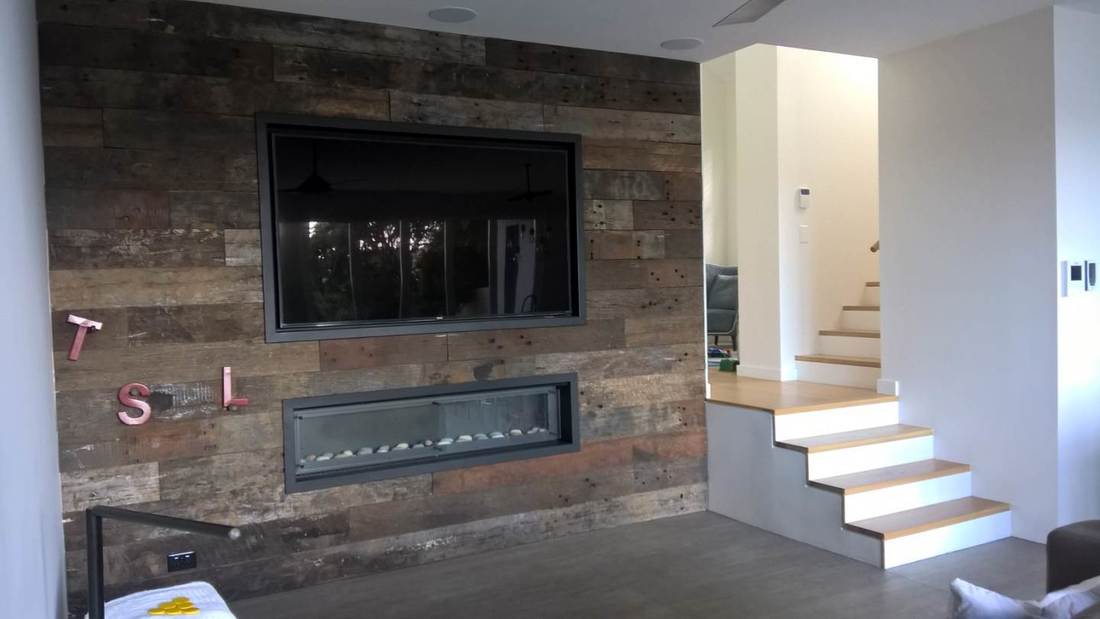 timber cladding for fireplace walls and feature walls with recycled timber